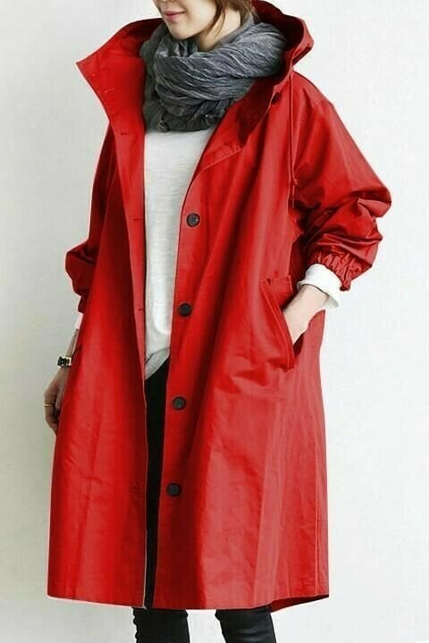 Women's Hooded Button-Front Longline Trench Coat