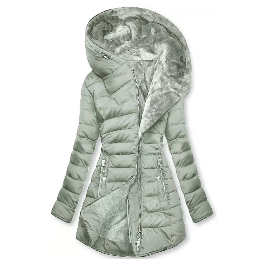 Women's Hooded Faux Fur Quilted Coat