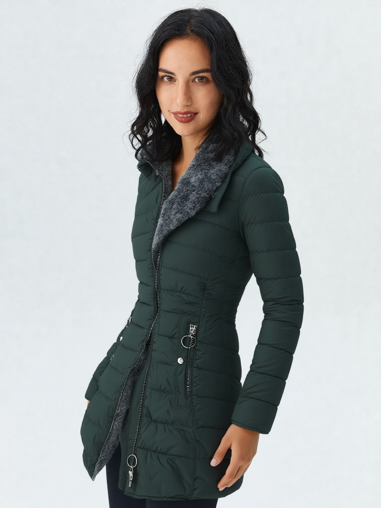 Women's Hooded Faux Fur Quilted Coat