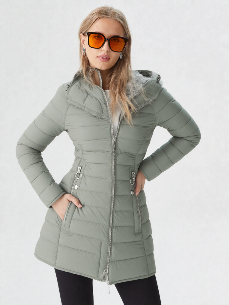 Women's Hooded Faux Fur Quilted Coat