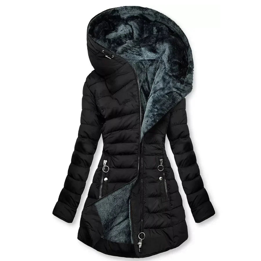 Women's Hooded Faux Fur Quilted Coat