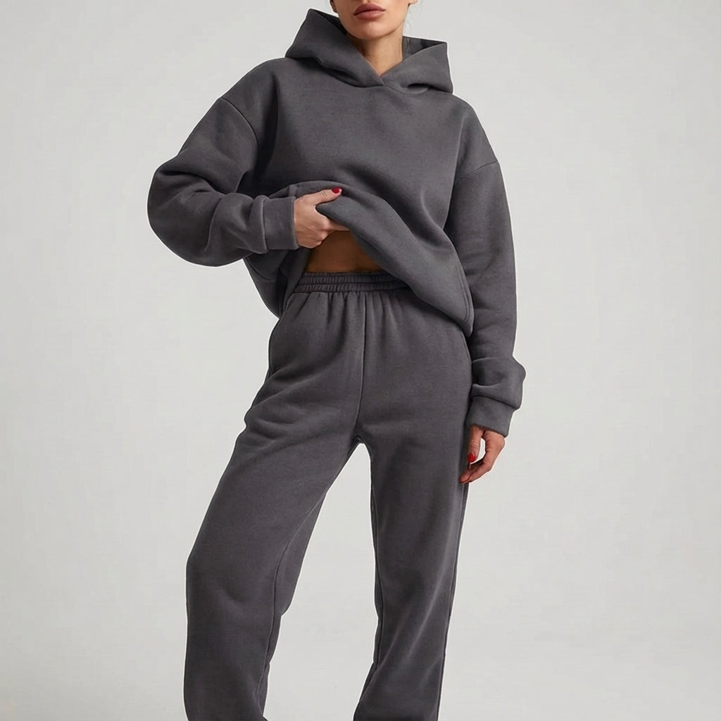 Women's Hooded Tracksuit Lounge Set in Grey