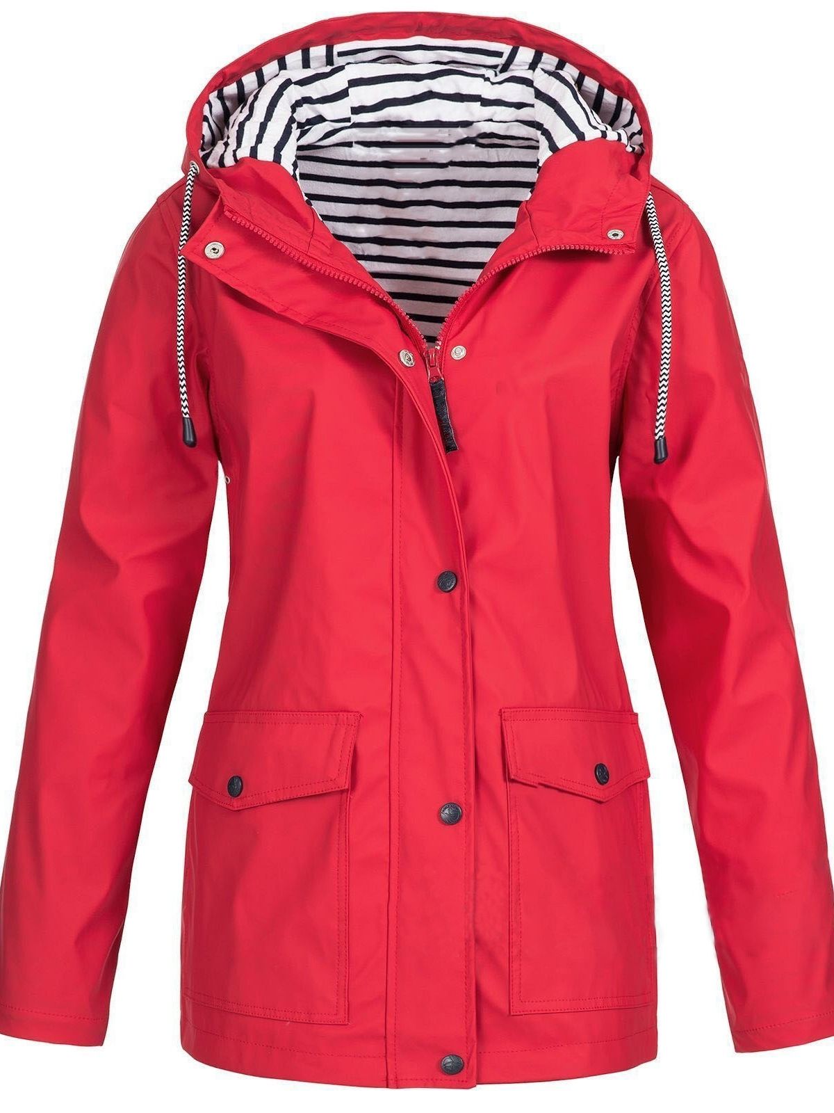 Women's Hooded Rain Jacket with Striped Lining
