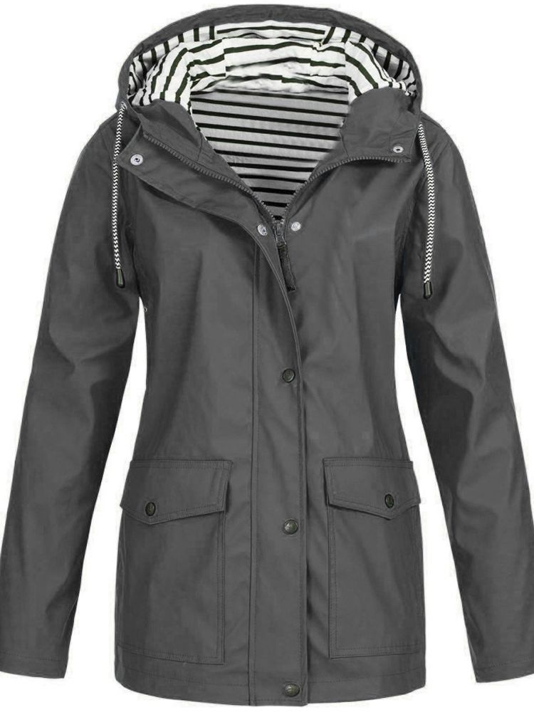 Women's Hooded Rain Jacket with Striped Lining
