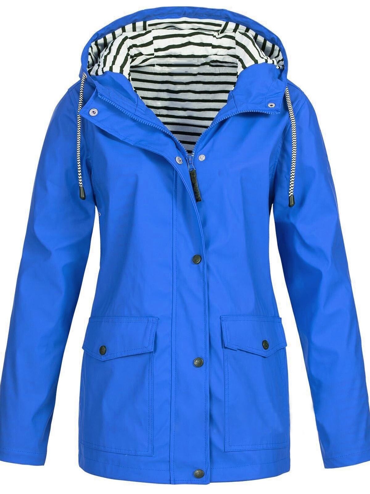 Women's Hooded Rain Jacket with Striped Lining