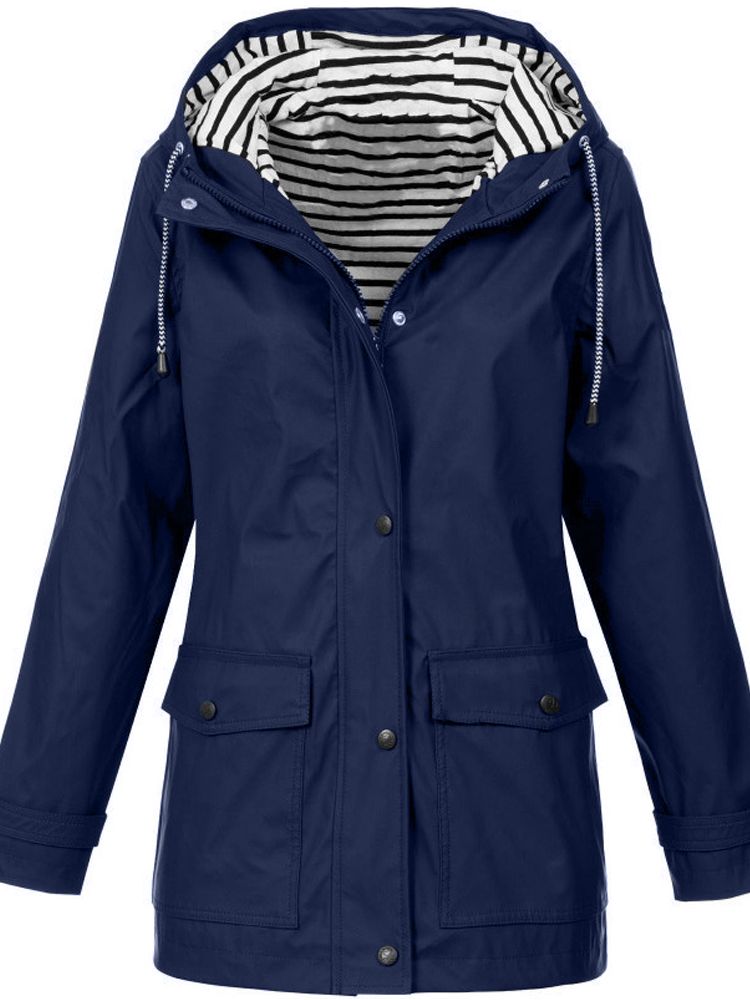 Women's Hooded Rain Jacket with Striped Lining