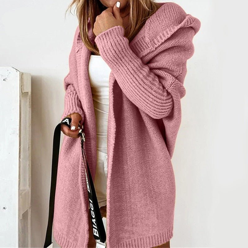 Women's Oversized Hooded Longline Knit Cardigan