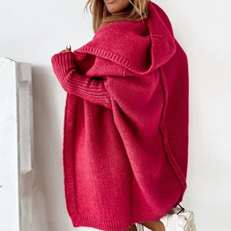 Women's Oversized Hooded Longline Knit Cardigan