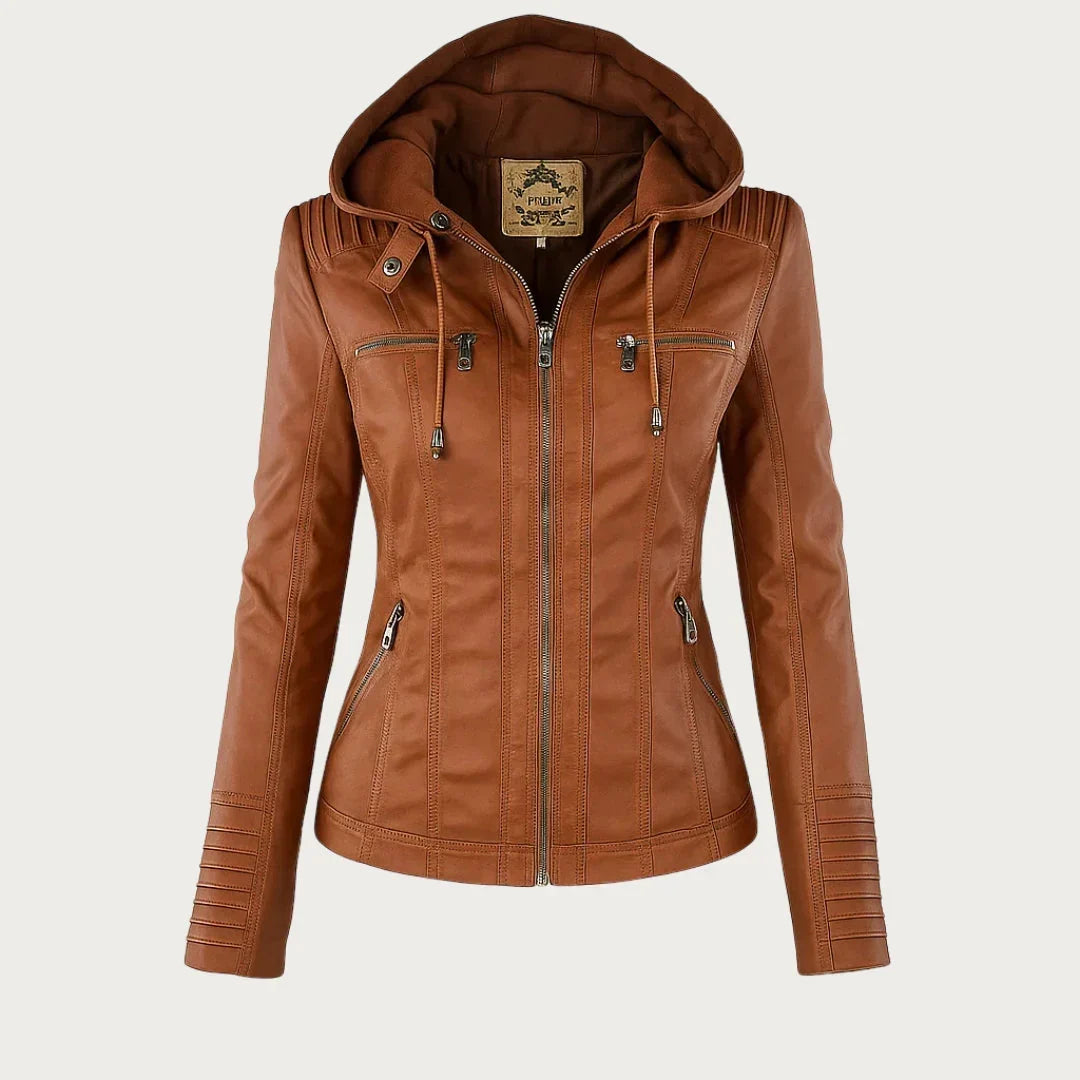 Women's Hooded Zip-Front Faux Leather Moto Jacket