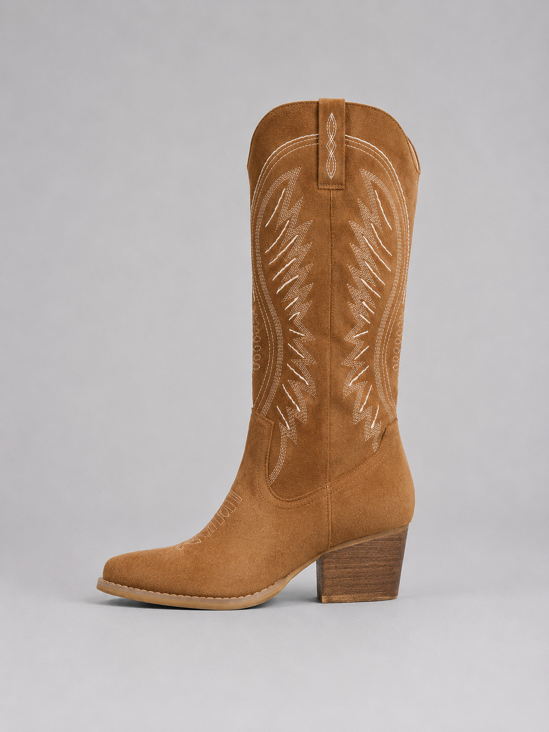 Women's Pointed Toe Block Heel Faux Suede Knee-High Cowboy Boots