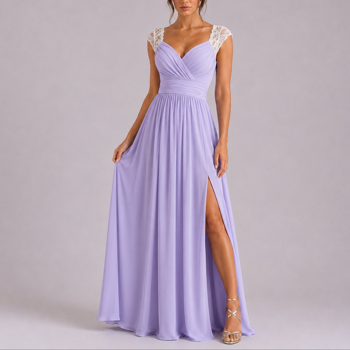 Women's Lace Wrap V-Neck Maxi Dress with Slit