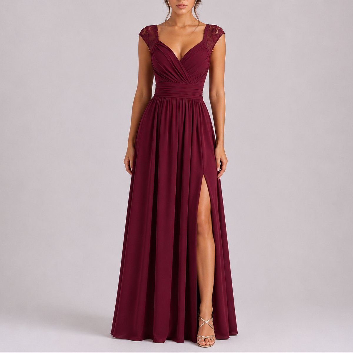 Women's Lace Wrap V-Neck Maxi Dress with Slit