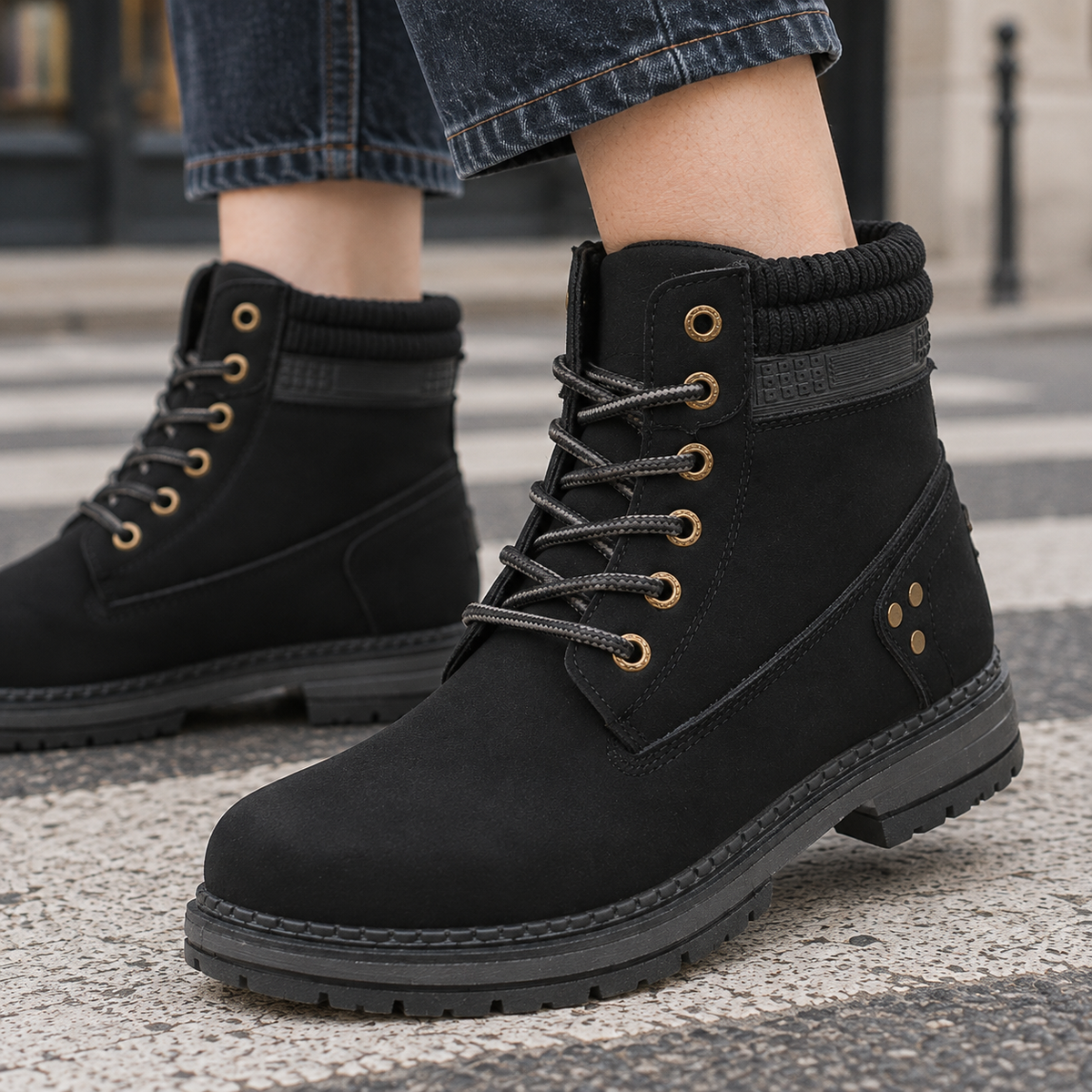 Women's Lace-Up Hiker Ankle Boots with Padded Collar