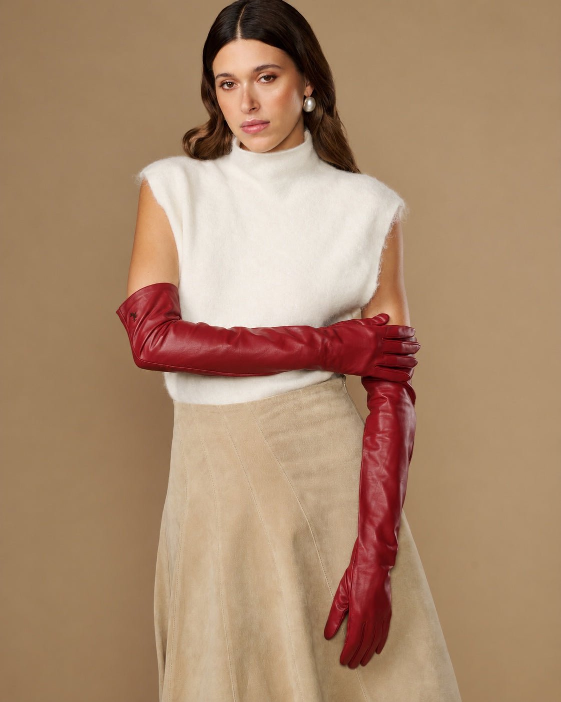 Women's Lambskin Leather Opera Gloves with Silk Lining