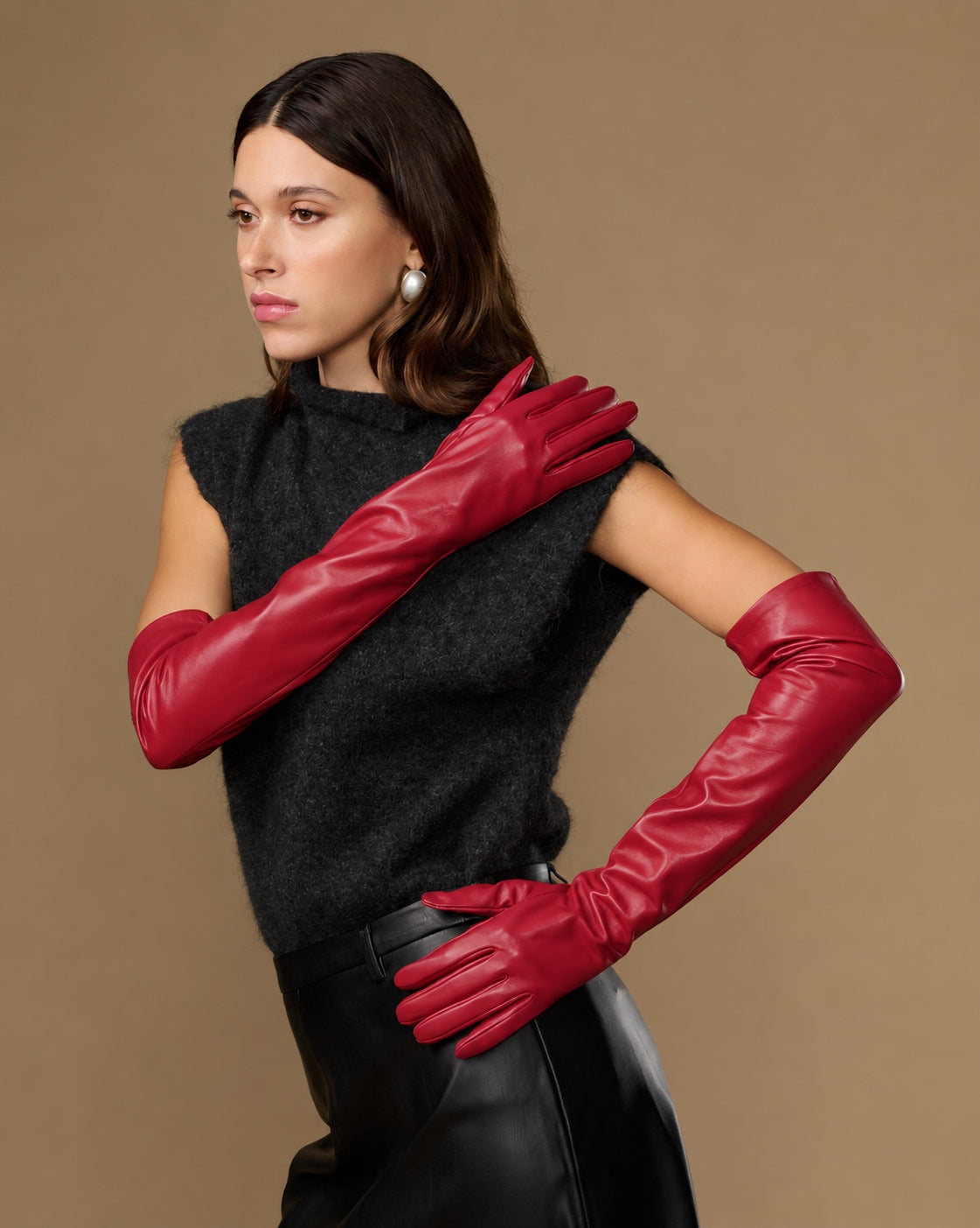 Women's Lambskin Leather Opera Gloves with Silk Lining