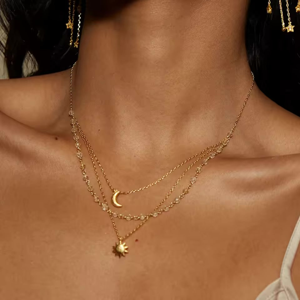 Women's Celestial Layered Moon and Star Necklace