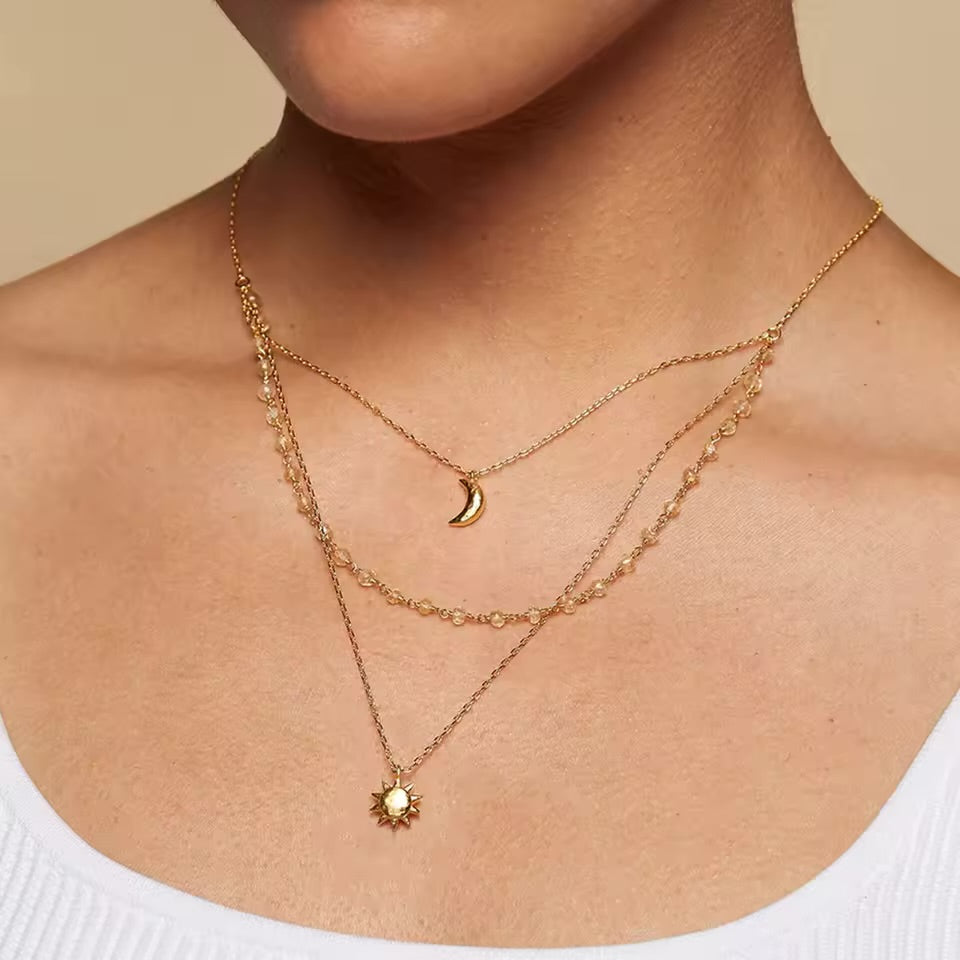 Women's Celestial Layered Moon and Star Necklace
