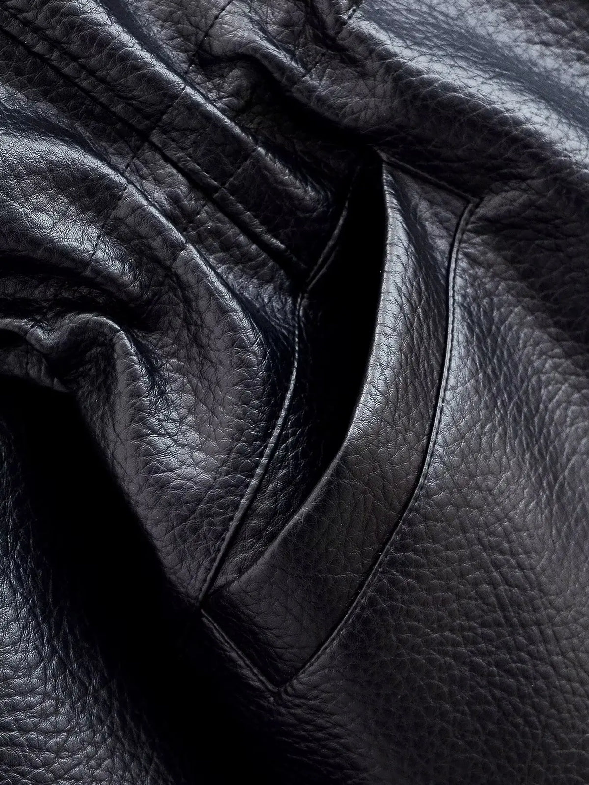 Women's Faux Leather Drawstring Waist Jacket in Black