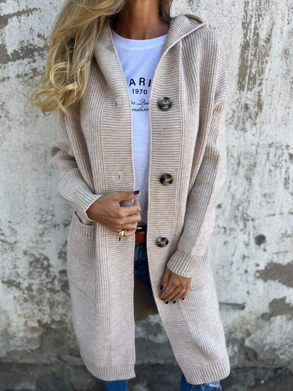 Women's Long Ribbed Knit Cardigan with Front Pockets
