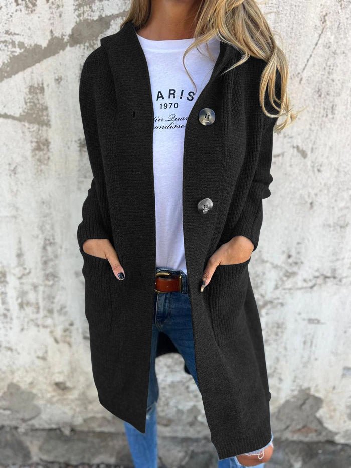 Women's Long Ribbed Knit Cardigan with Front Pockets