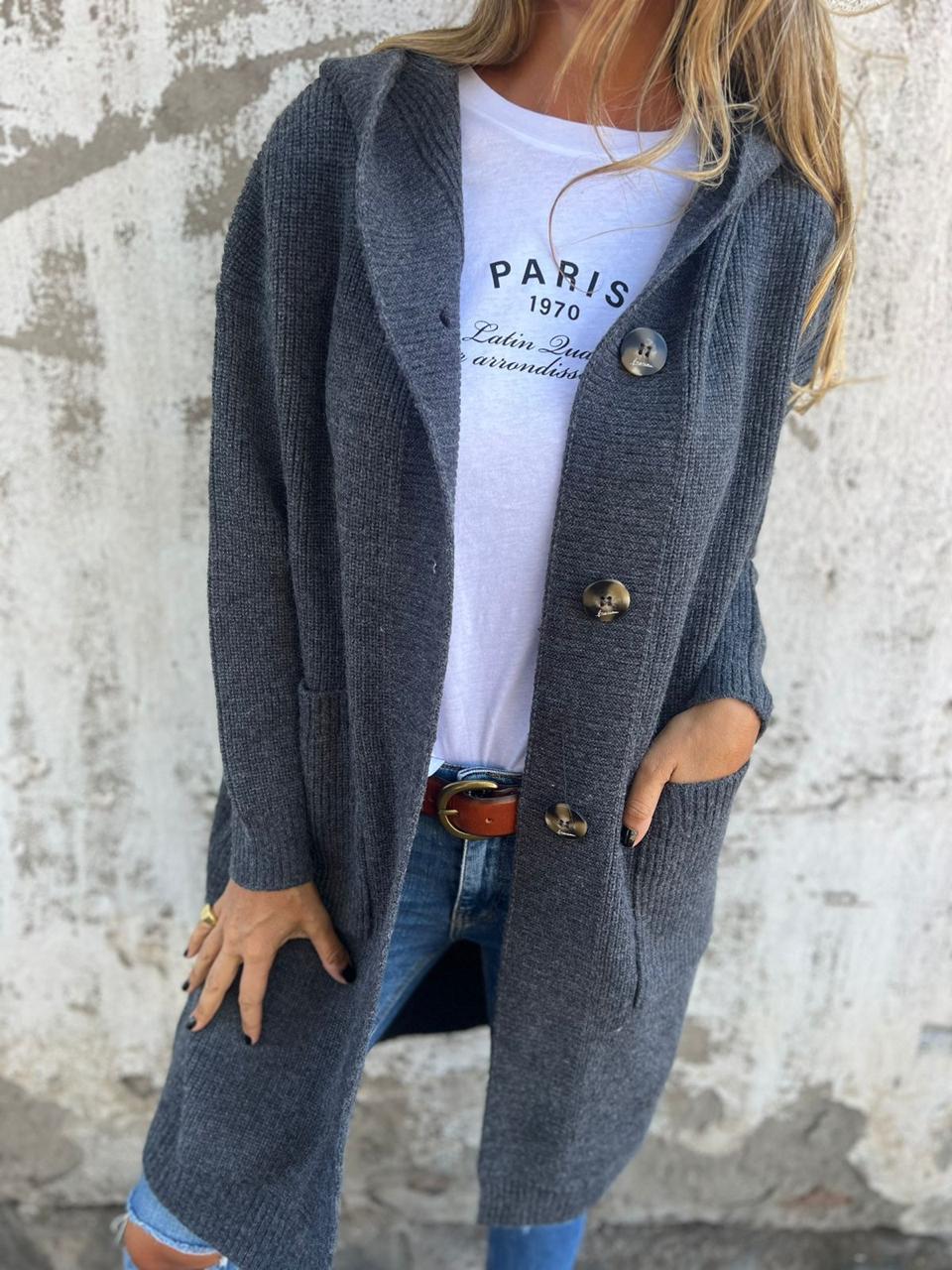 Women's Long Ribbed Knit Cardigan with Front Pockets