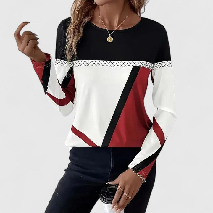 Women's Colour Block Crew Neck Long Sleeve Jumper