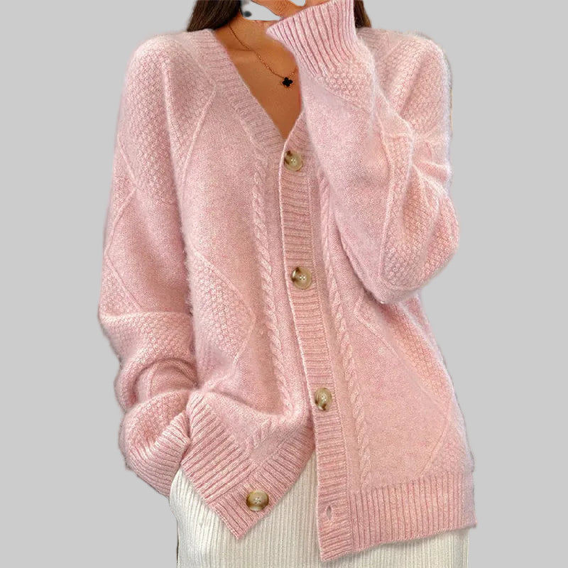 Women's Oversized Cable Knit V-Neck Cardigan