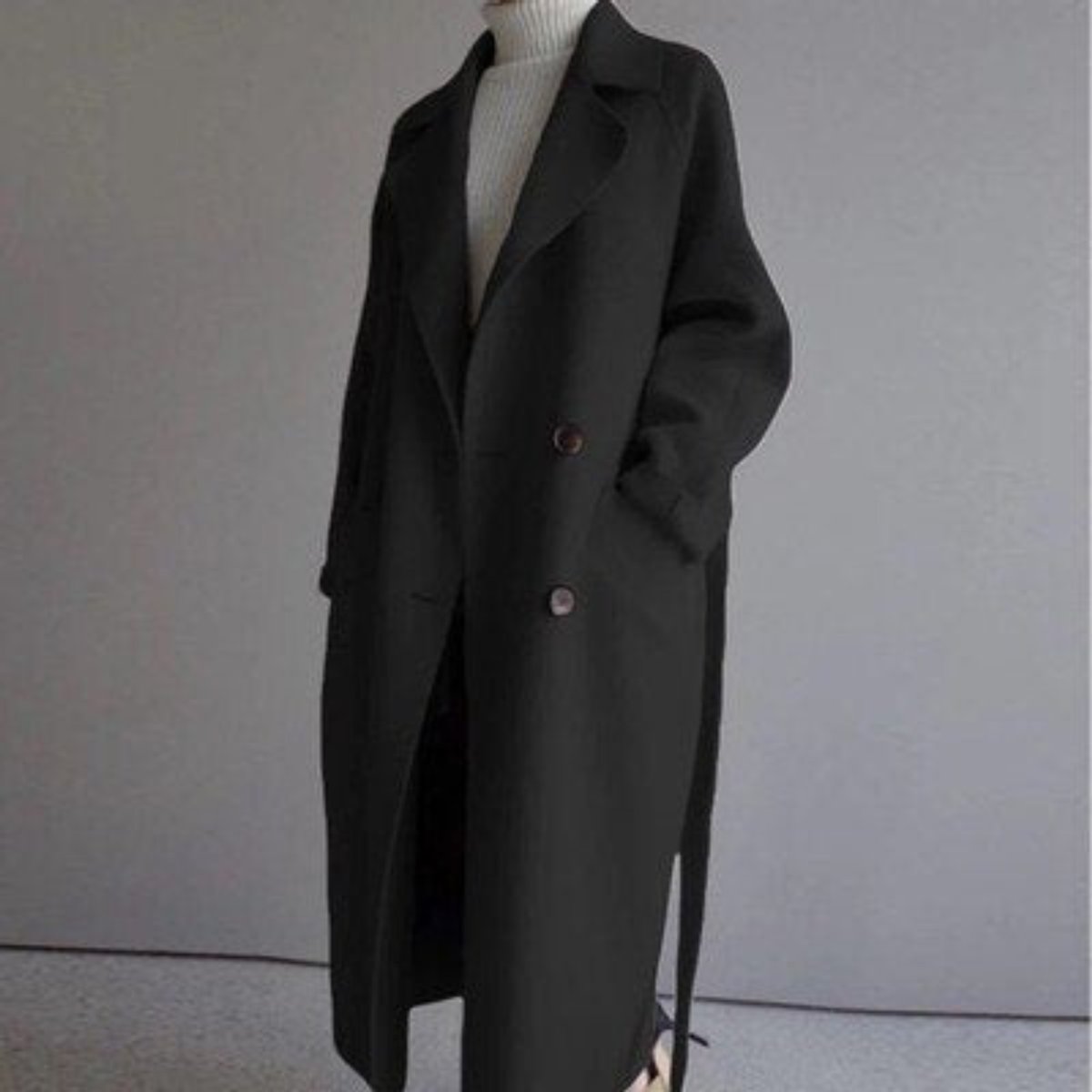 Women's Longline Double-Breasted Belted Wool-Look Coat