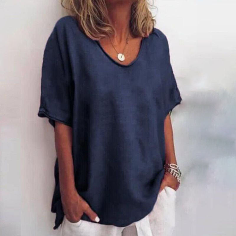 Women's Loose Short Sleeve Round Neck Blouse