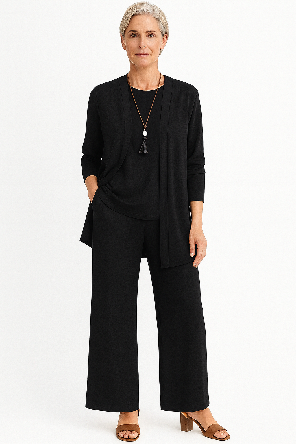 Women's Three-Piece Trouser Set with Cardigan
