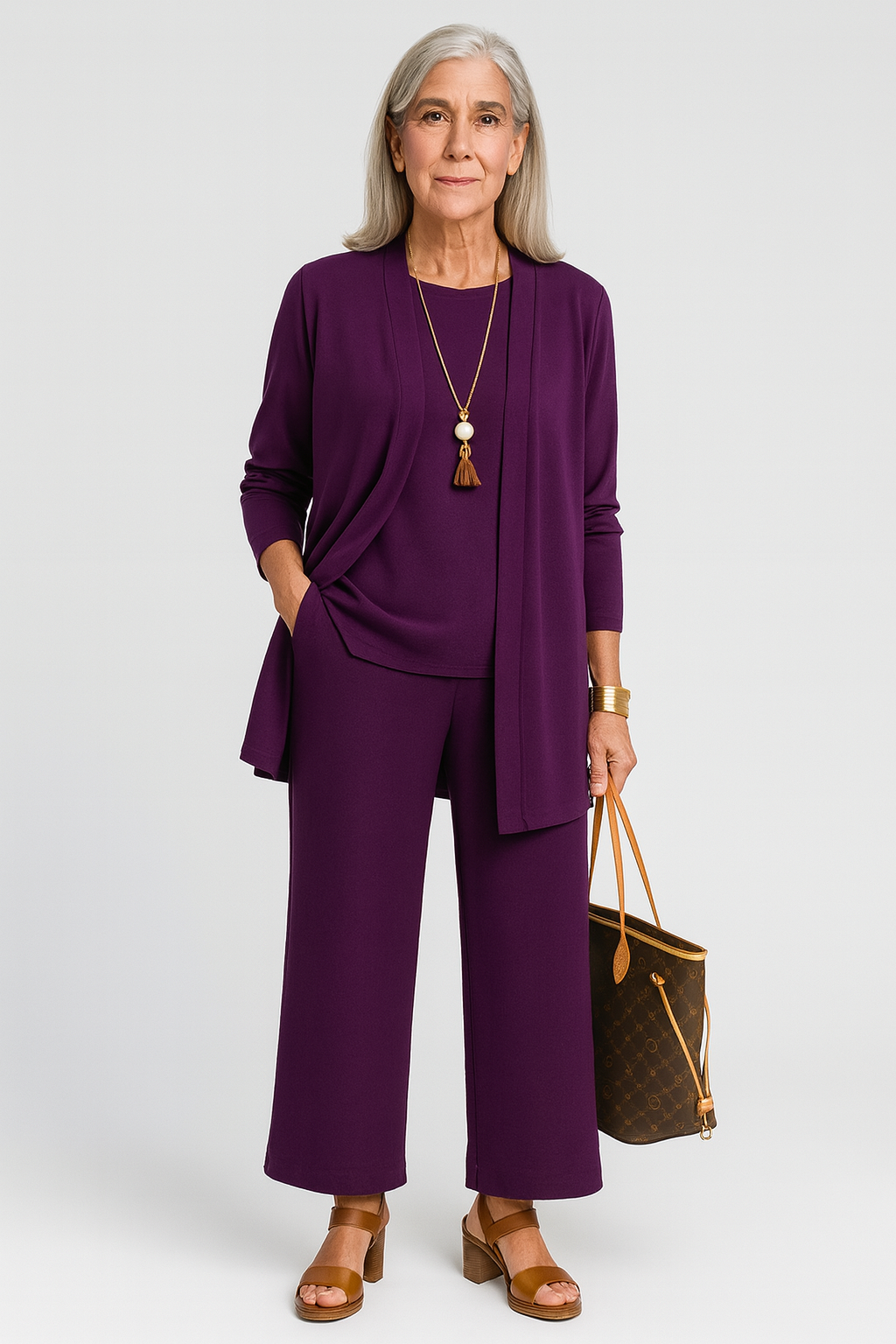 Women's Three-Piece Trouser Set with Cardigan