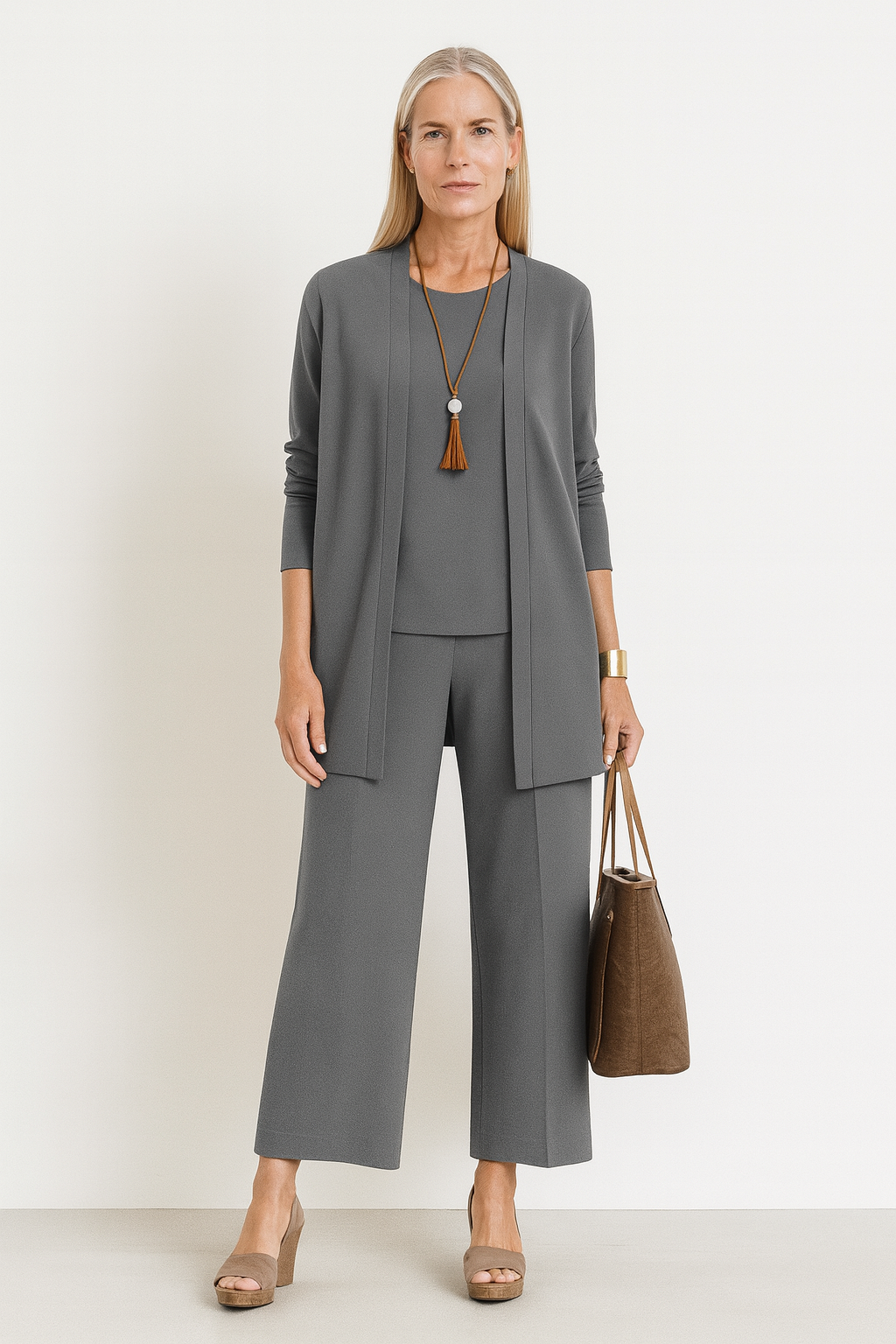 Women's Three-Piece Trouser Set with Cardigan