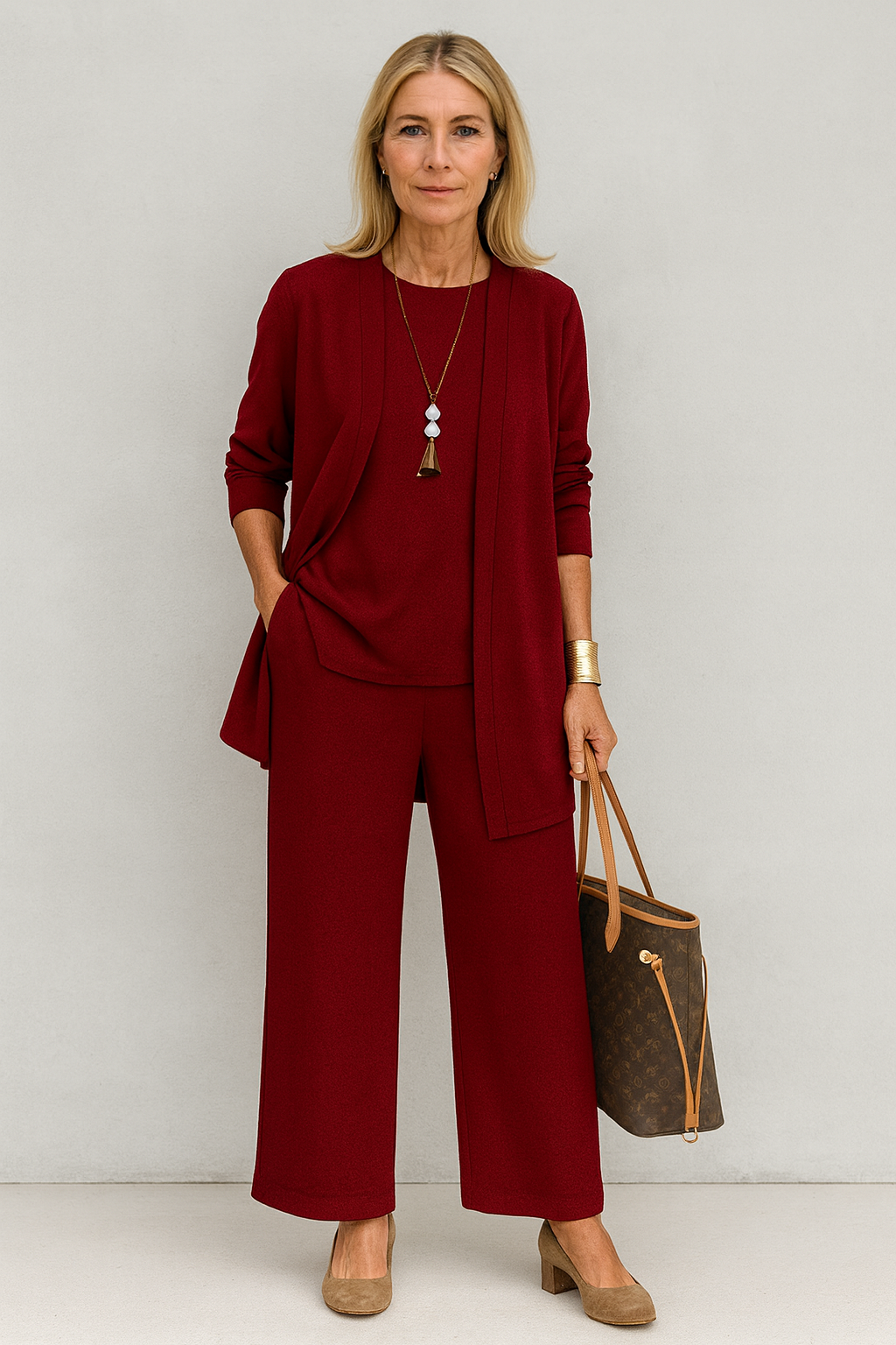 Women's Three-Piece Trouser Set with Cardigan