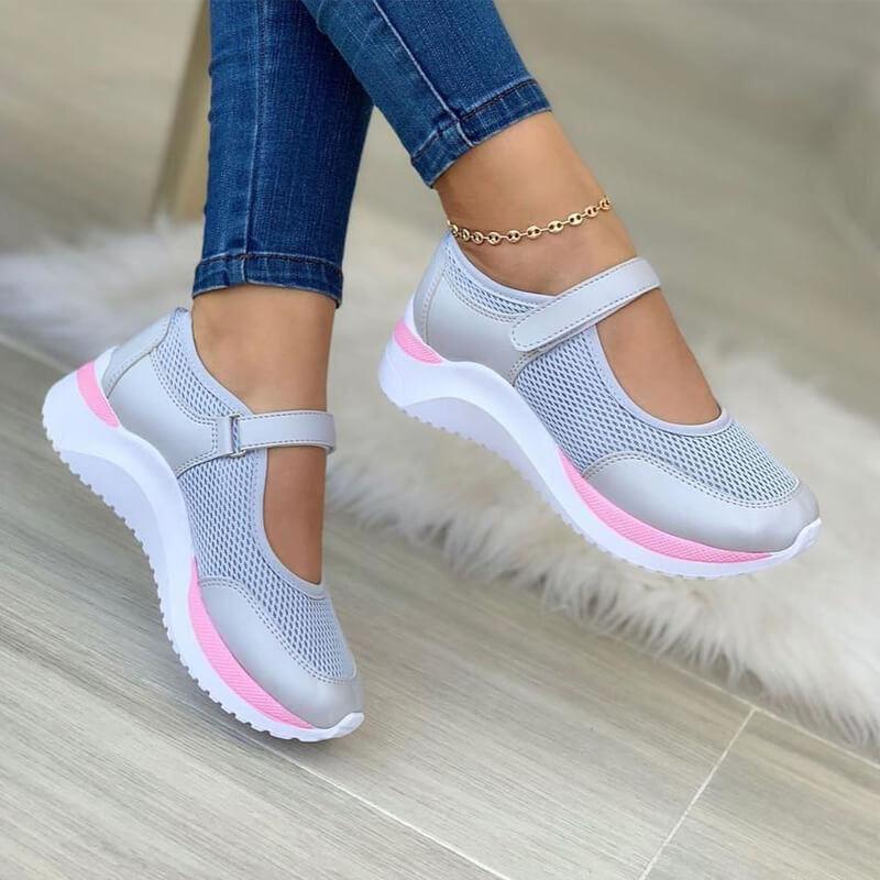 Women's Mesh Mary Jane Trainers with Hook and Loop Strap