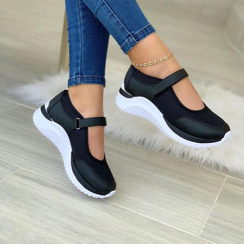 Women's Mesh Mary Jane Trainers with Hook and Loop Strap