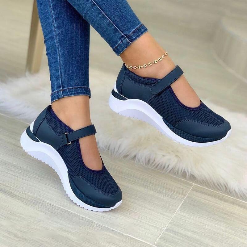 Women's Mesh Mary Jane Trainers with Hook and Loop Strap