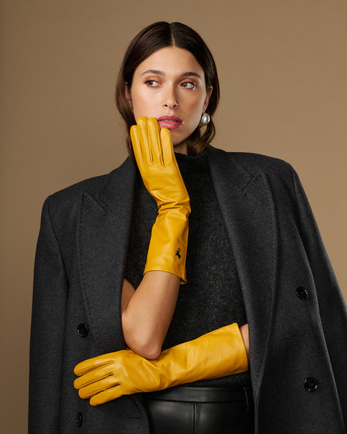 Women's Mid-Forearm Length Faux Leather Touchscreen Gloves