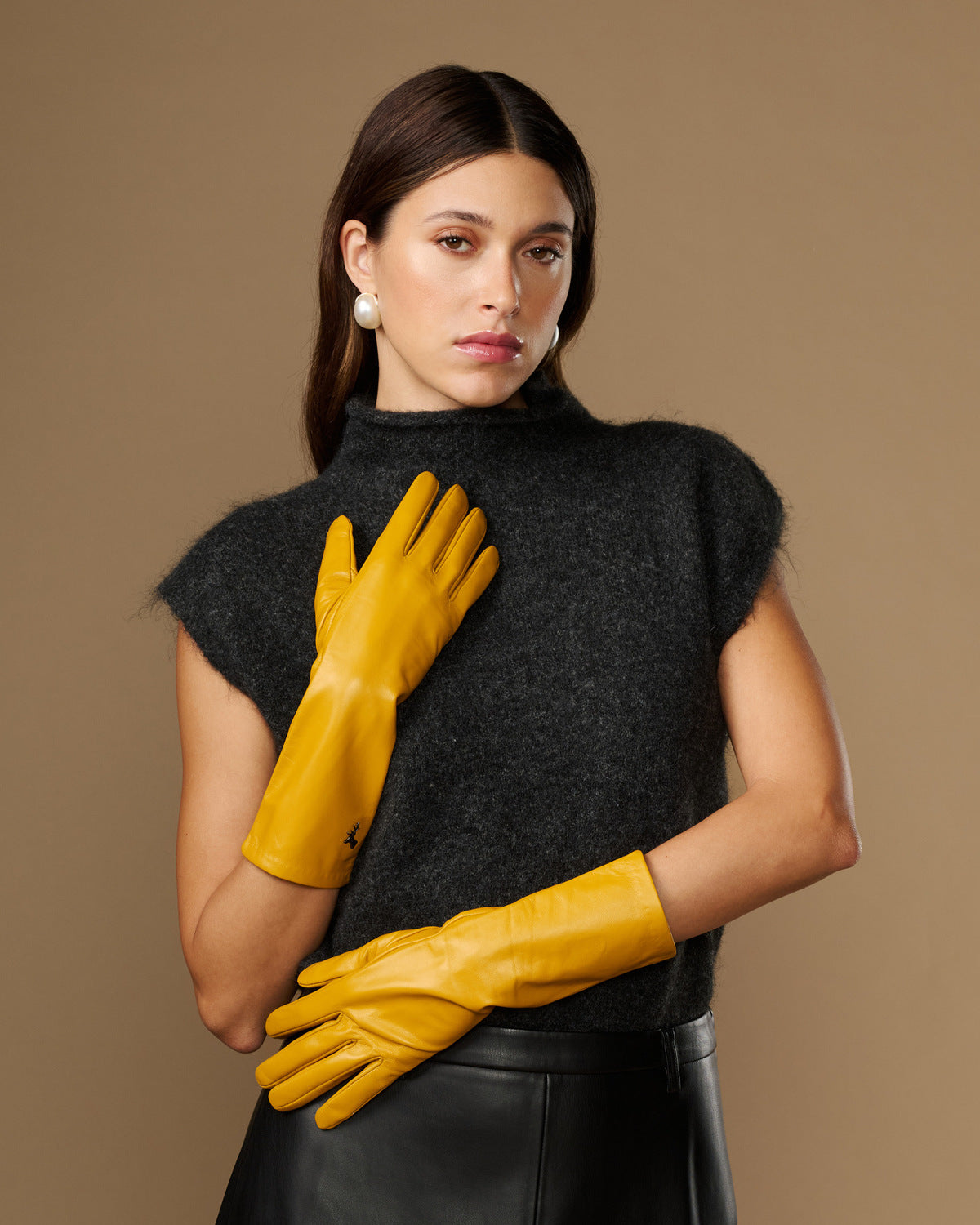 Women's Mid-Forearm Length Faux Leather Touchscreen Gloves