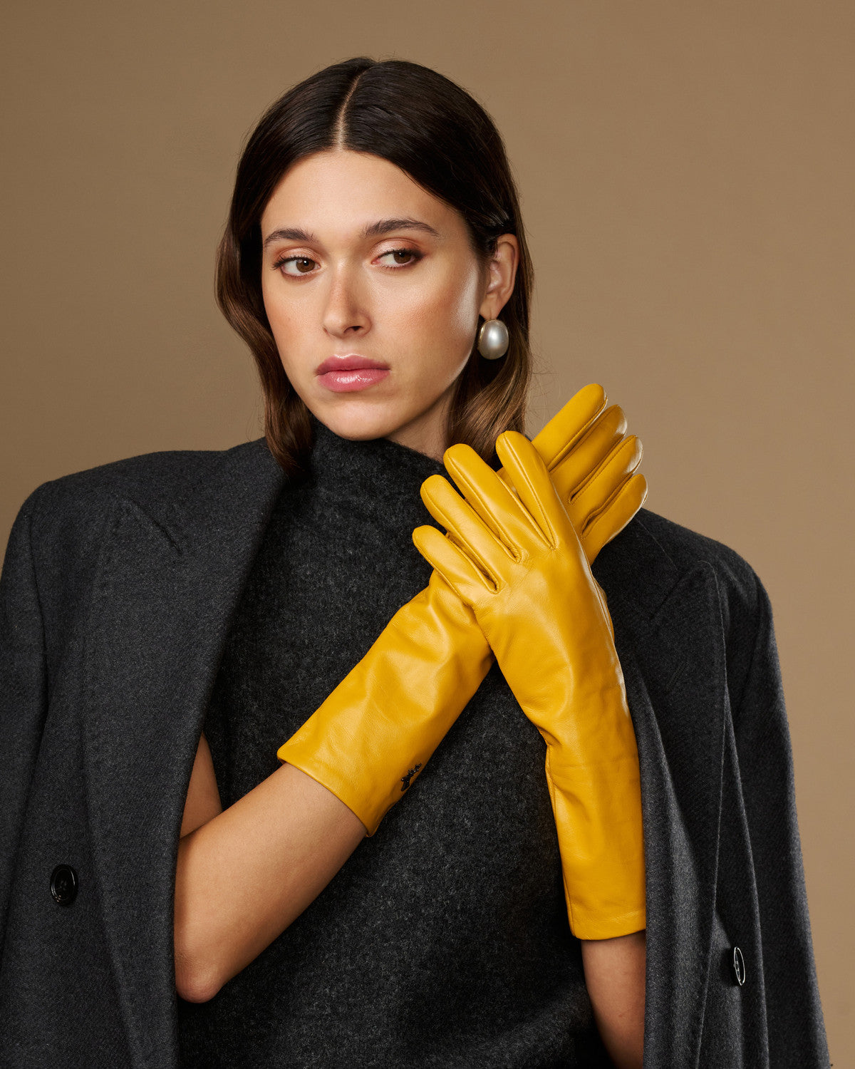 Women's Mid-Forearm Length Faux Leather Touchscreen Gloves