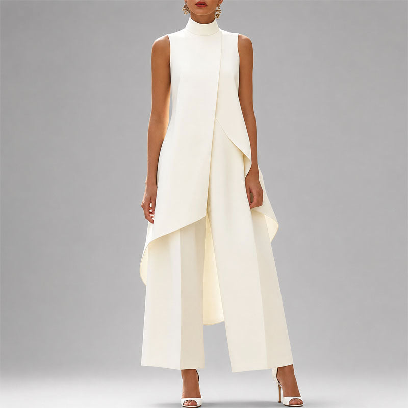 Women's Mock Neck Asymmetric Top & Wide-Leg Trouser Set