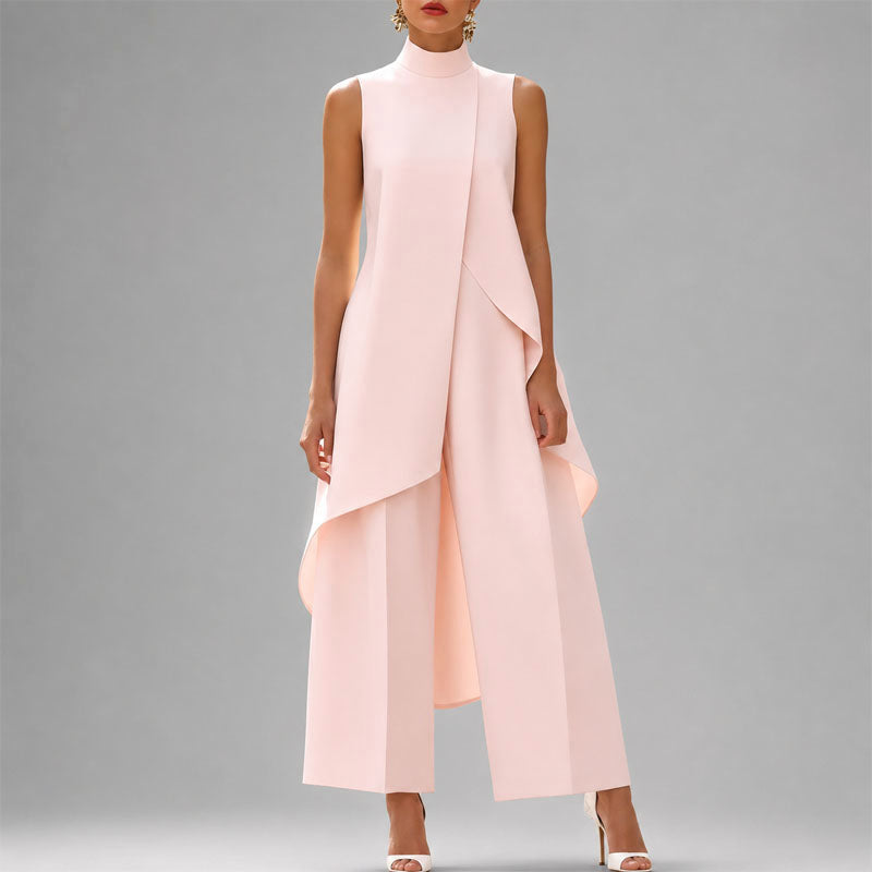 Women's Mock Neck Asymmetric Top & Wide-Leg Trouser Set