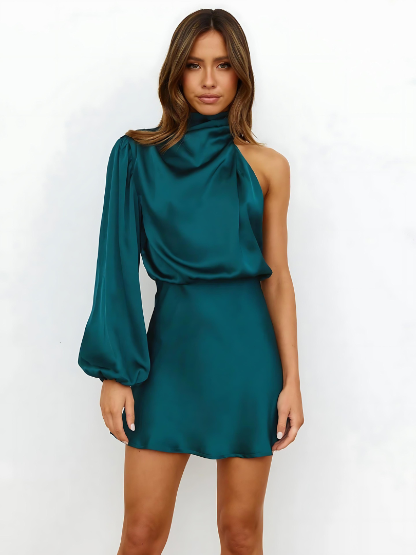 Women's One-Shoulder Satin-Look Mini Dress