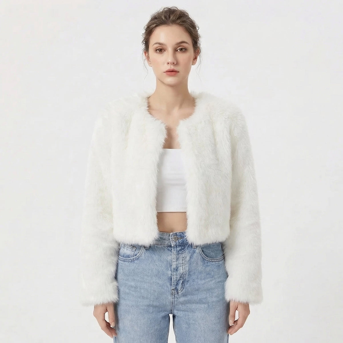 Women's Faux Fur Cropped Open-Front Jacket