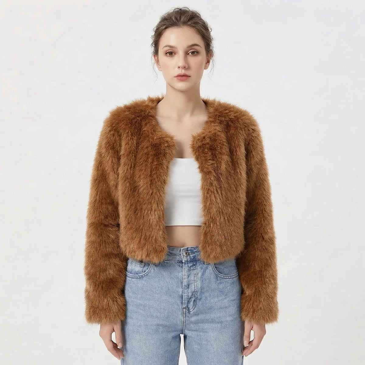 Women's Faux Fur Cropped Open-Front Jacket