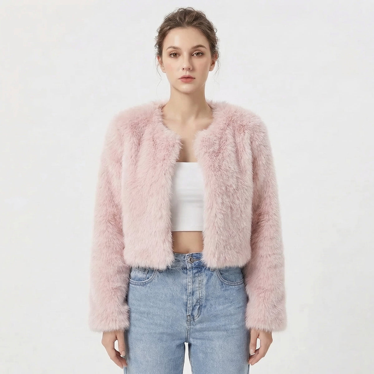 Women's Faux Fur Cropped Open-Front Jacket