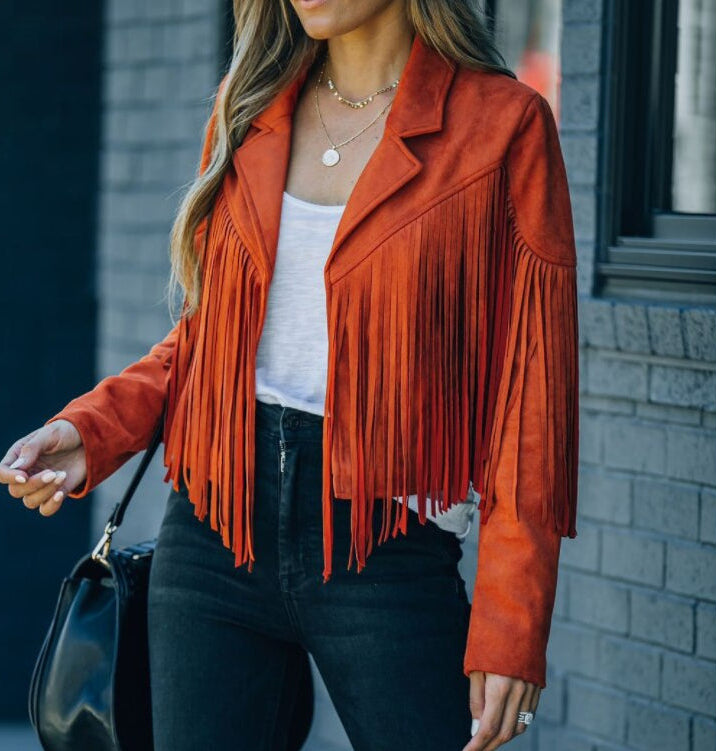 Women's Cropped Western Fringe Faux Suede Jacket