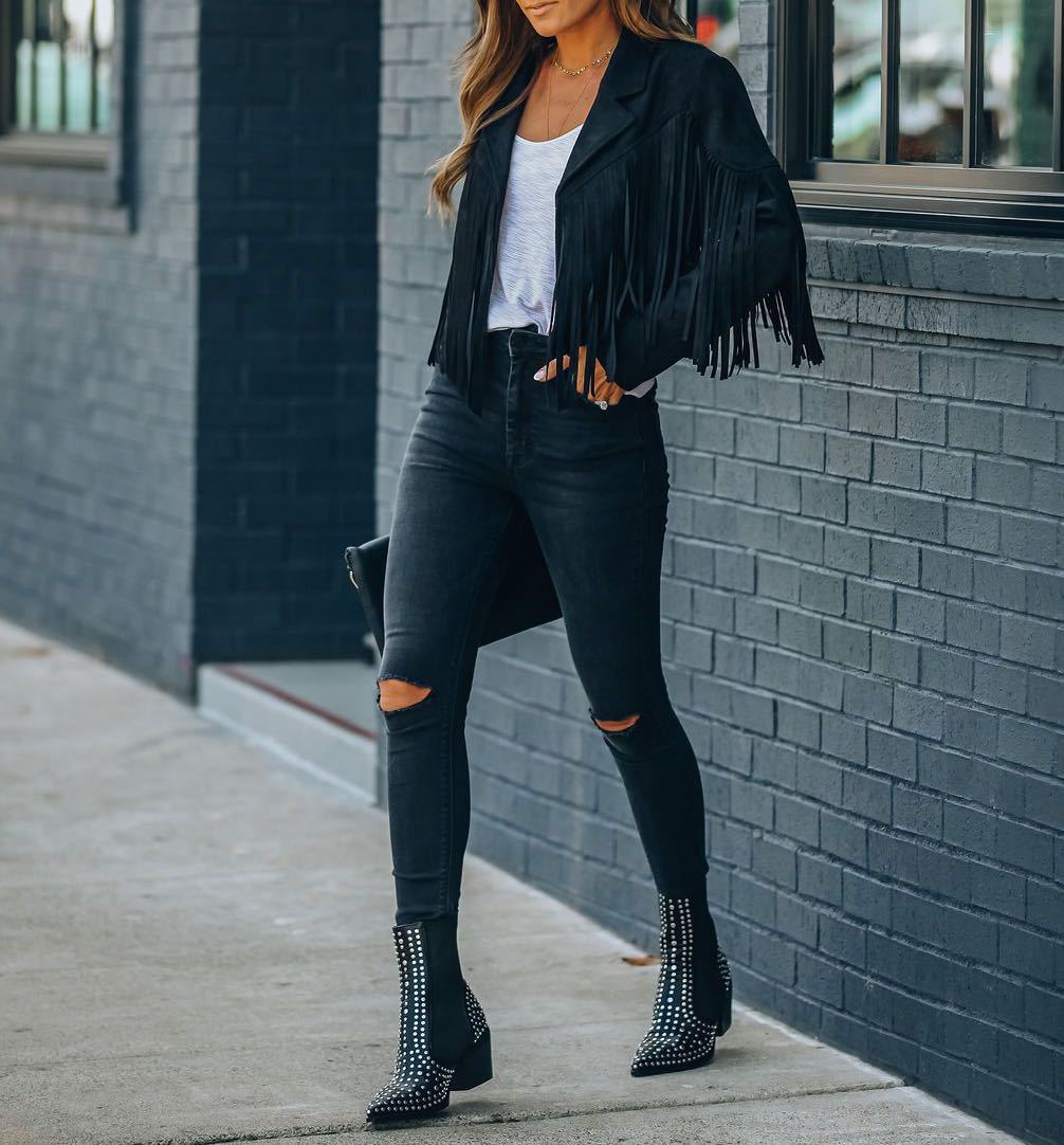 Women's Cropped Western Fringe Faux Suede Jacket