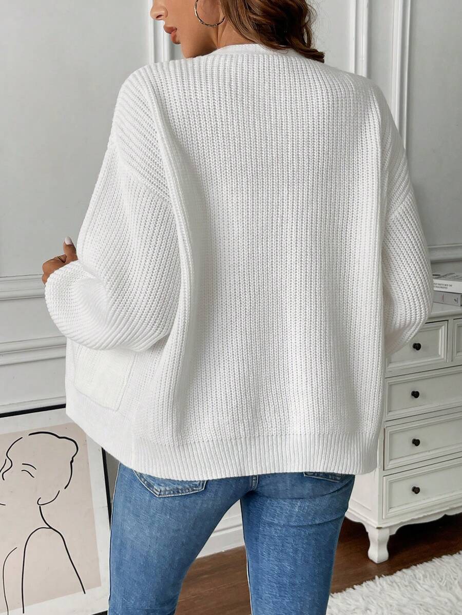 Women's Balloon Sleeve Ribbed Knit Open-Front Cardigan