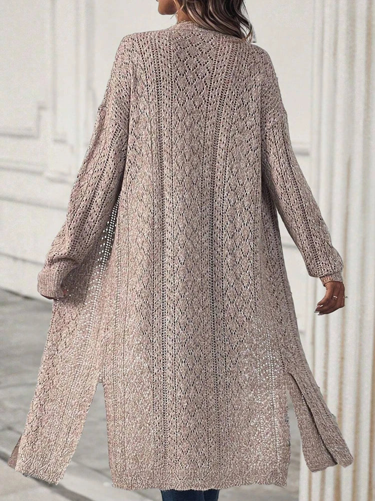 Women's Plus Size Openwork Longline Cardigan in Khaki