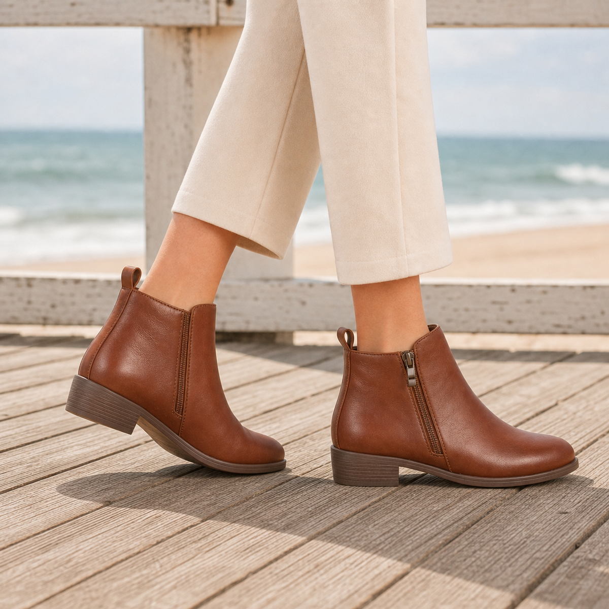 Women's Orthopaedic Low Heel Side Zip Faux Leather Ankle Boots
